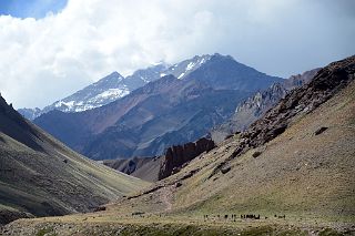 26 Looking Back Up The Valley To Cerro Pyramidal, Cerro Mirador And Aconcagua Summit In Clouds From Bridge 3049m Near The Aconcagua Park Exit To Penitentes.jpg